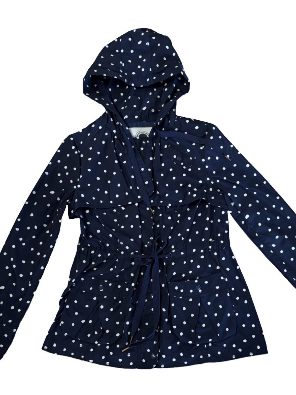 Anthropologie Daughters Of The Liberation Navy Polka Dot Rain Jacket Size 8 EUC - Picture 3 of 13